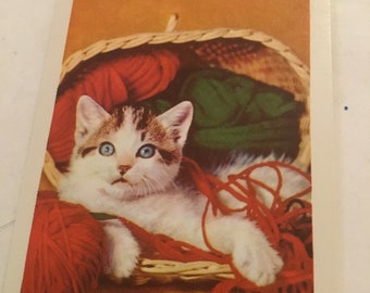 NOS Vintage playing cards white cat blue eyes
