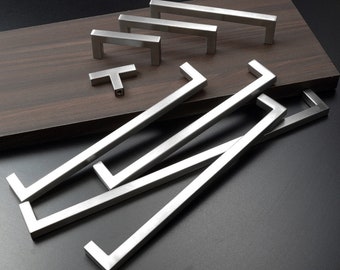 Brushed Nickel Modern Cabinet Handles: Square Stainless Steel Drawer Pulls