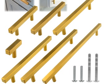 Modket Satin Brass Gold Modern Kitchen Cabinet Handles Pulls Knobs Hardware Bathroom Drawer Dresser Stainless Steel