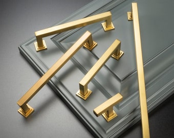 Brushed Satin Brass Cabinet Handles: Modern Square Stainless Steel Pulls