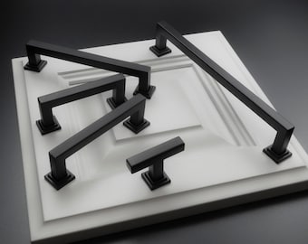 Matte Black Modern Cabinet Pulls: Square Stainless Steel Hardware