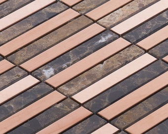 Rose Gold Copper Emperador Marble Mosaic Tile Backsplash