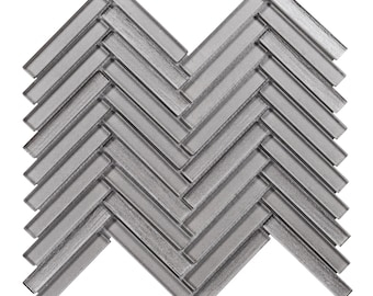 Gray Taupe Glass Herringbone Mosaic Tile Backsplash