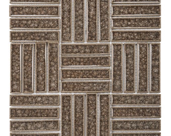 Beige Brown Crackle Glass Mosaic Tile: Basketweave Parquet Backsplash