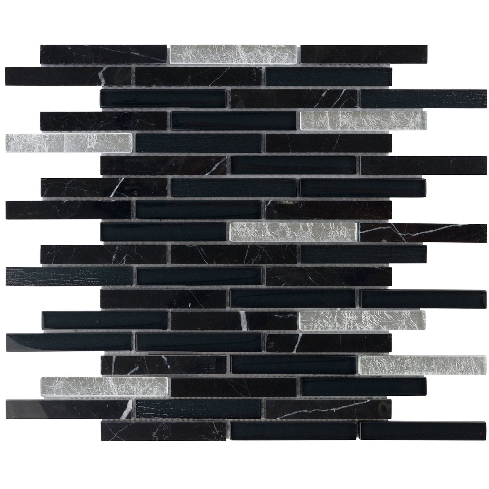 Black Marquina Marble Glass Mosaic Tile: Modern Brick Joint