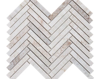 Quartzite Herringbone Mosaic Tile: Sand Cream Gray Stone Backsplash