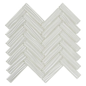 White Metallic Wave Glass Herringbone Mosaic Tile
