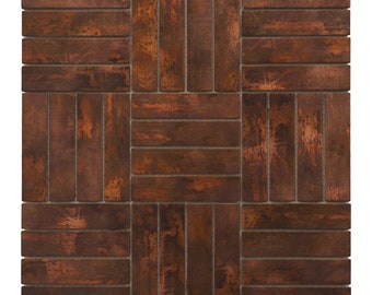 Antique Copper Stainless Steel Mosaic Tile: Basketweave Parquet Backsplash