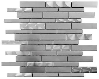 Brushed Nickel Stainless Steel Mosaic Tile: Swirling Effect Linear Backsplash