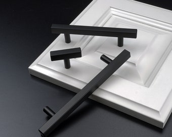 Matte Black Modern Cabinet Handles: Stainless Steel Drawer Pulls