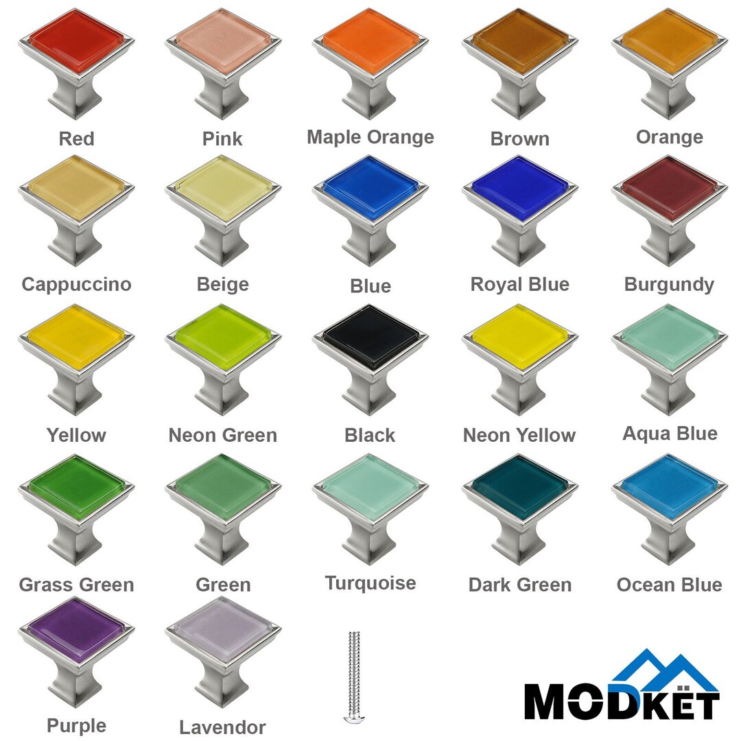 Modket Glass Square Knobs Brushed Nickel Base Knob Dresser
