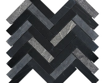 Black Marquina Marble Herringbone Mosaic Tile: Modern Kitchen Backsplash