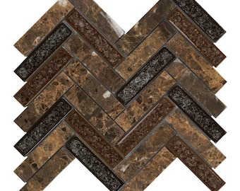 Emperador Dark Brown Marble Herringbone Mosaic Tile: Kitchen Backsplash