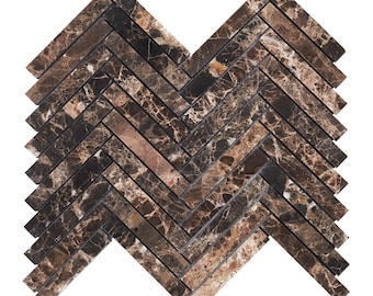 Brown Emperador Marble Herringbone Mosaic Tile Backsplash