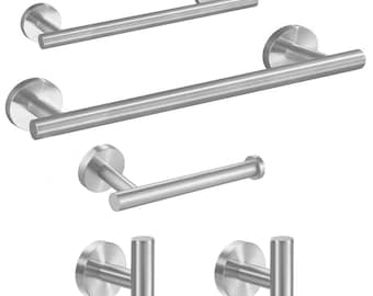 Modern Bathroom 5 Piece Hardware Set Towel Bar Toilet Paper Holder Wall Mounted Hook Brushed Nickel 304 Stainless Steel