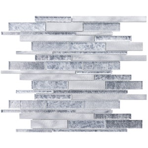 Silver Foiled Crystal Glass Mosaic Tile: Modern Linear Backsplash