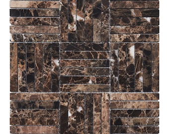 Brown Emperador Marble Basketweave Mosaic Tile, Kitchen Backsplash