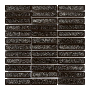 Modket Black Crackle Glass Mosaic Tile Stacked Pattern Kitchen Backsplash Bath TDH182MO