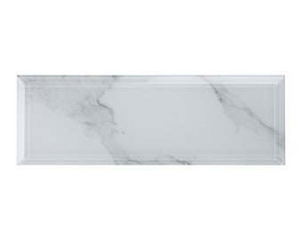Calacatta Stone Glass Subway Tile: 4” x 12” Bevel Edge Mosaic
