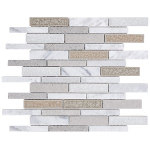 Calacatta Marble & Crackle Glass Mosaic Tile: Linear White Beige Backsplash
