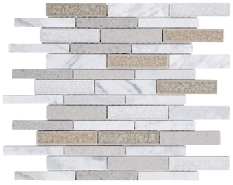 Calacatta Marble & Crackle Glass Mosaic Tile: Linear White Beige Backsplash