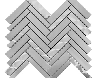 Brushed Nickel Herringbone Mosaic Tile: Stainless Steel Backsplash
