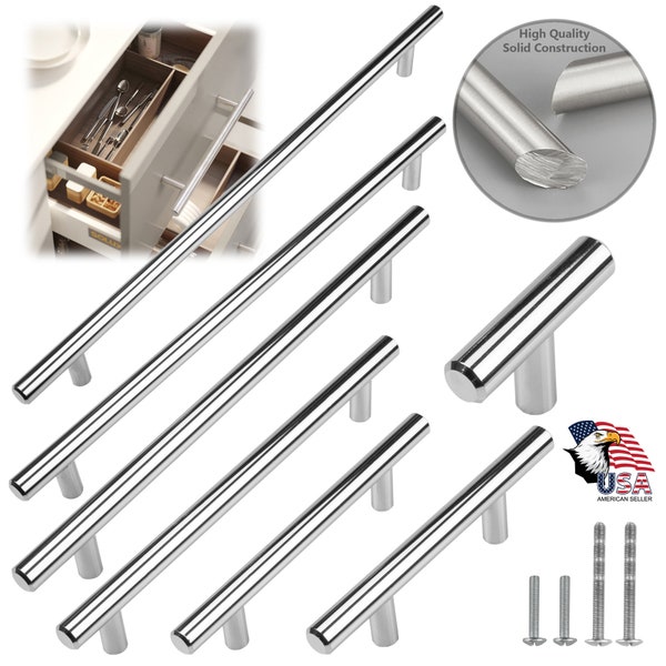 Modket Solid Polished Chrome Modern Kitchen Cabinet Handles Pulls Knobs Hardware Bathroom Drawer Dresser Stainless Steel