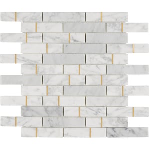 Modket White Carrara Natural Stone Gold Aluminum Metal Trim Inlay Brick Joint Modern Mosaic Tile Backsplash Kitchen Wall TDH563 (1 sq/ft)