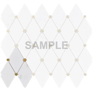 Modket White Cararra Marble Stone Gold Circle Dot Aluminum Metal Modern Mosaic Tile Backsplash Kitchen Bath Bathroom Shower Wall TDH604 Sample