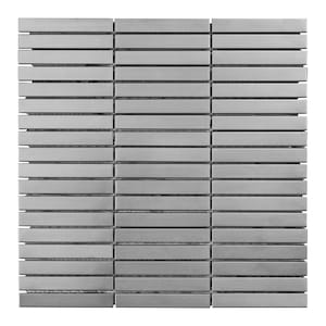 Brushed Nickel Stainless Steel Mosaic Tile: Modern Stacked Backsplash