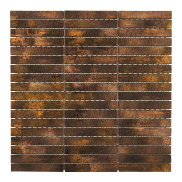 Modket Antique Copper Color Metallic Metal Stacked Modern Mosaic Tile Backsplash Kitchen Bath Bathroom Interior Wall TDH81MDR