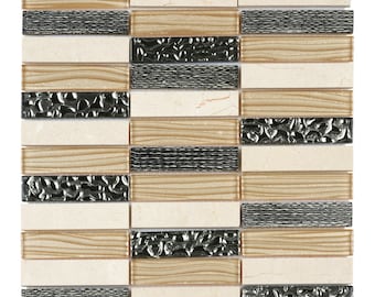 Cream Beige Wave Metallic Glass Mosaic Tile: Kitchen Backsplash