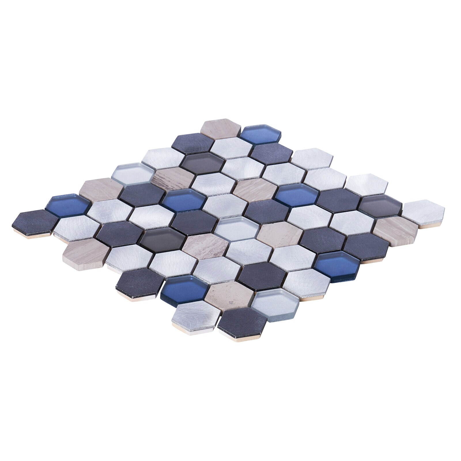 Blue Marble Metallic Aluminum 1 Hexagon Mosaic Tile Kitchen Wall