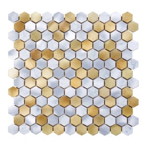 Modket White Calacatta Marble Champagne Gold Metallic Aluminum 1 Hexagon Modern Mosaic Tile Backsplash Kitchen Bath Interior Wall TDH45MDR image 1