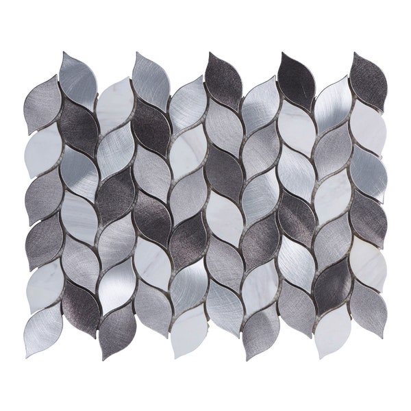Gray Leaf Pattern Mosaic Tile: Modern Metallic Stone Backsplash