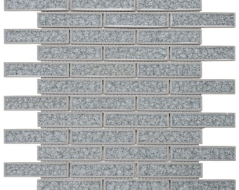 Gray Crackle Glass Mosaic Tile: Brick Joint Kitchen Backsplash