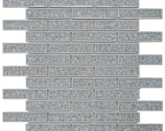 Modket Gray Crackle Glass Brick Joint Modern Mosaic Tile Backsplash Kitchen Bath Bathroom Shower Interior Wall TDH243CG