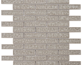 Cream Beige Crackle Glass Brick Mosaic Tile: Kitchen Backsplash