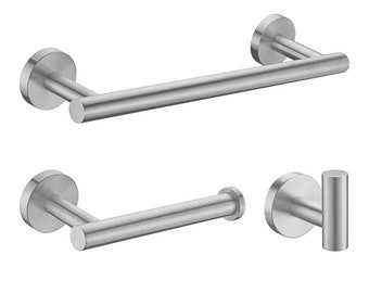 Modern Bathroom Hardware Set Towel Bar Toilet Paper Holder Wall Mounted Hook Brushed Nickel 304 Stainless Steel