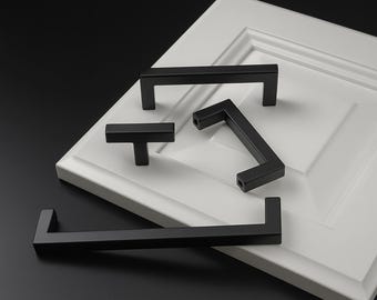 Matte Black Square Cabinet Hardware: Modern Stainless Steel Pulls & Knobs