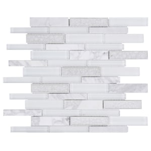 Calacatta Marble Crackle Glass Mosaic Tile: Linear White Backsplash