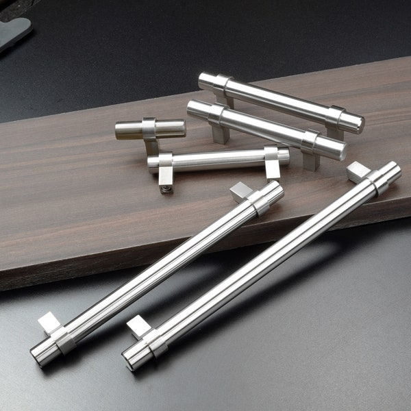 Modket Brushed Nickel Modern Kitchen Cabinet Handles Pulls Knobs Hardware Bathroom Drawer Dresser Stainless Steel