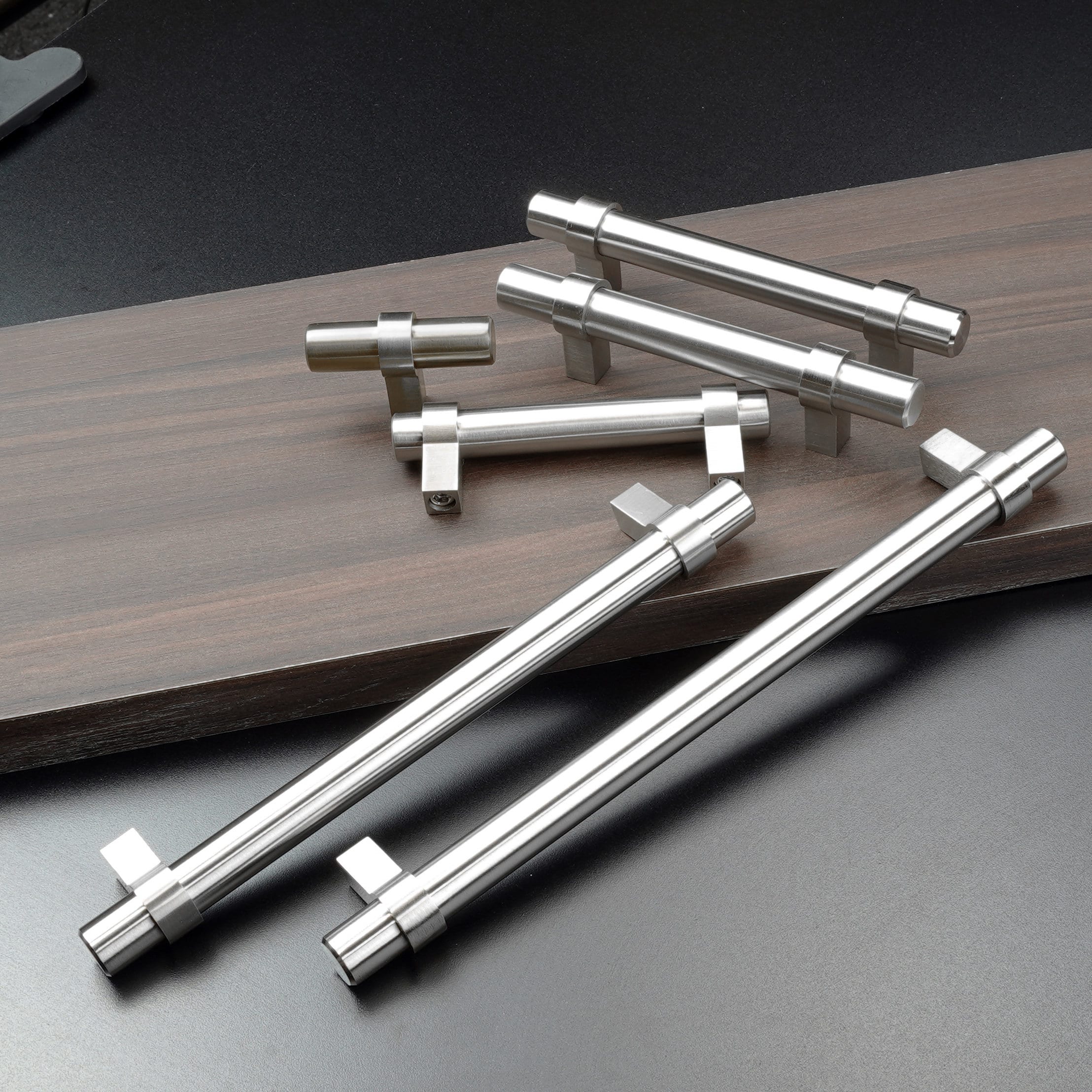 brushed-nickel-cabinet-handles-modern-stainless-steel-drawer-pulls-etsy