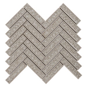 Tan Crackle Glass Herringbone Mosaic Tile: Kitchen Backsplash