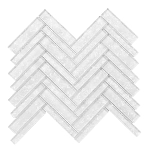 Modket Pure White Pearl Iridescent Crystal Glass Herringbone Modern Mosaic Tile Backsplash Kitchen Bath Bathroom Interior Wall TDH417MG