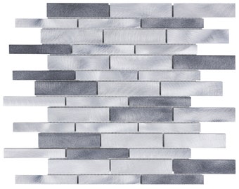 Gray Aluminum Mosaic Tile: Swirling Textured Linear Metal Backsplash
