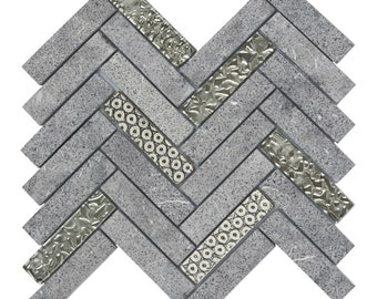 Gray Concrete Herringbone Mosaic Tile: Kitchen Backsplash, Shower Wall