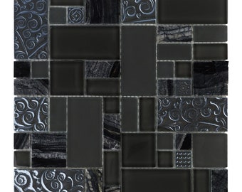 Black Glass Marble Mosaic Tile: Modern Kitchen Backsplash