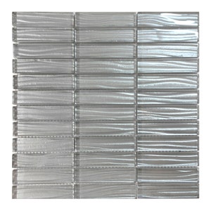 May include: A sheet of white glass mosaic tiles with a wavy, textured surface. The tiles are arranged in a grid pattern.