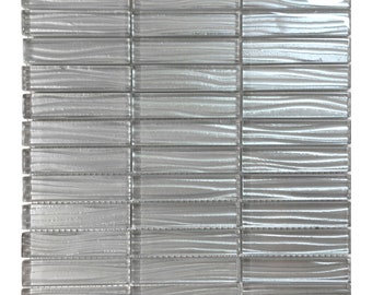 Modern Gray Metallic Wave Cold Spray Glass Stacked Pattern Modern Kitchen Backsplash Bathroom TDH232MO